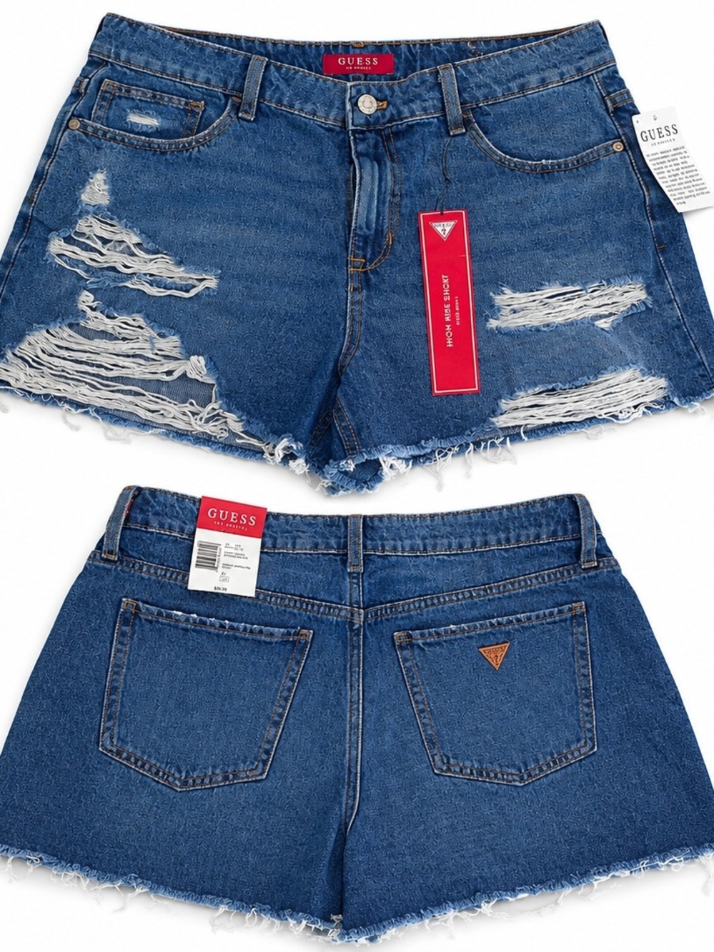GUESS Womens Distressed Denim Shorts in Blue